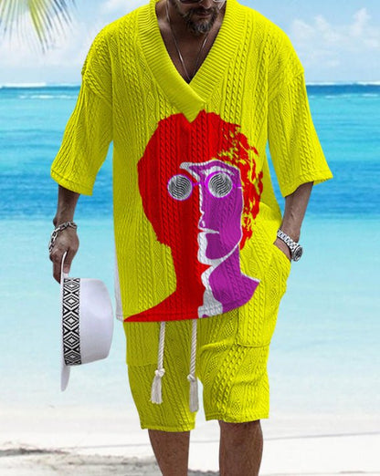 Summer Relaxed-fit Short-sleeve T-shirt And Shorts V-neck Sports Two-piece Set - RALO COLLECTION STUDIO