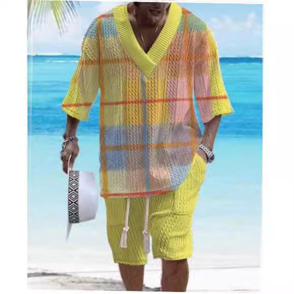 Summer Relaxed-fit Short-sleeve T-shirt And Shorts V-neck Sports Two-piece Set - RALO COLLECTION STUDIO