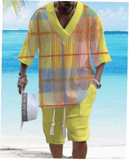 Summer Relaxed-fit Short-sleeve T-shirt And Shorts V-neck Sports Two-piece Set - RALO COLLECTION STUDIO
