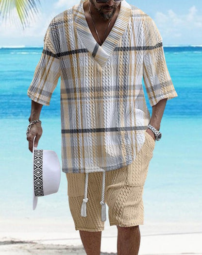 Summer Relaxed-fit Short-sleeve T-shirt And Shorts V-neck Sports Two-piece Set - RALO COLLECTION STUDIO