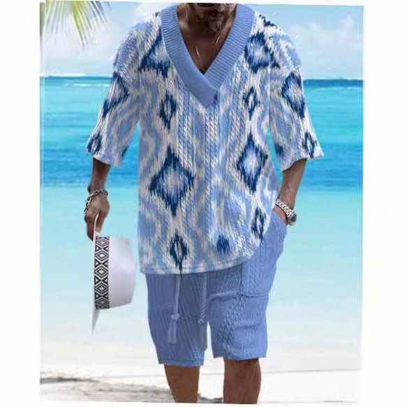 Summer Relaxed-fit Short-sleeve T-shirt And Shorts V-neck Sports Two-piece Set - RALO COLLECTION STUDIO