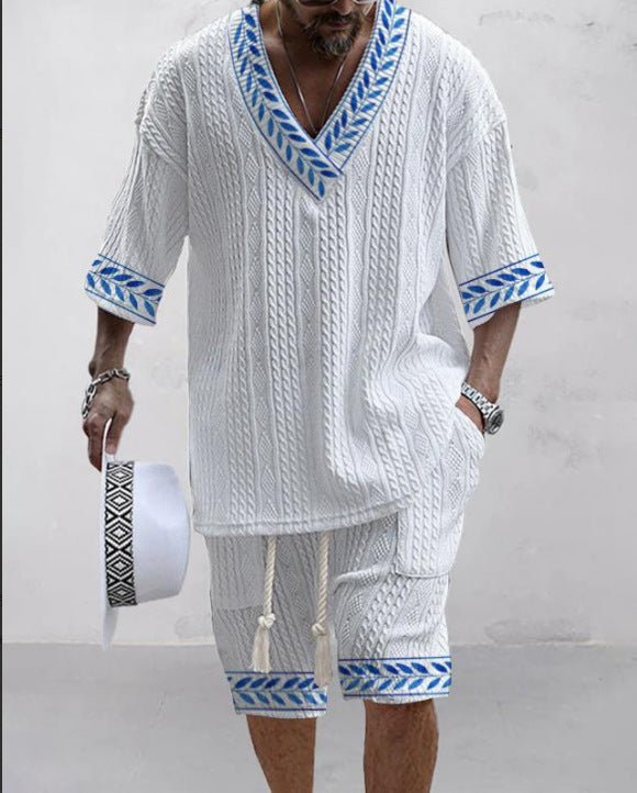 Summer Relaxed-fit Short-sleeve T-shirt And Shorts V-neck Sports Two-piece Set - RALO COLLECTION STUDIO