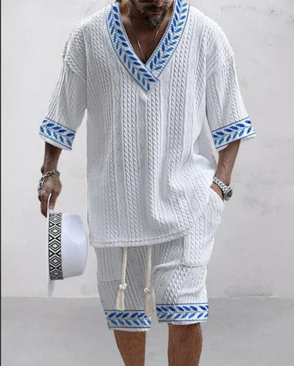 Summer Relaxed-fit Short-sleeve T-shirt And Shorts V-neck Sports Two-piece Set - RALO COLLECTION STUDIO
