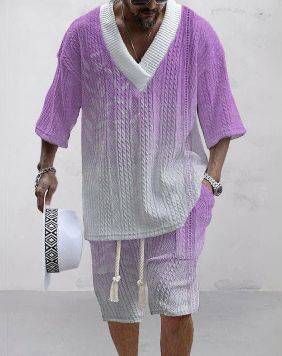 Summer Relaxed-fit Short-sleeve T-shirt And Shorts V-neck Sports Two-piece Set - RALO COLLECTION STUDIO