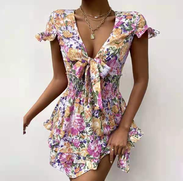 Summer Women's Bow Print Lace Mid Length Dress - RALO COLLECTION STUDIO