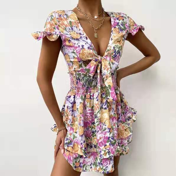 Summer Women's Bow Print Lace Mid Length Dress - RALO COLLECTION STUDIO