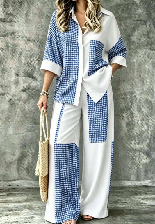 Summer Womens Shirt Set With A Digital-print Collar - RALO COLLECTION STUDIO