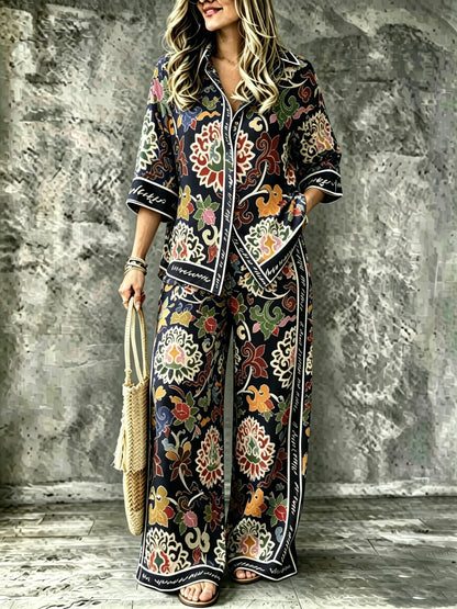 Summer Womens Shirt Set With A Digital-print Collar - RALO COLLECTION STUDIO