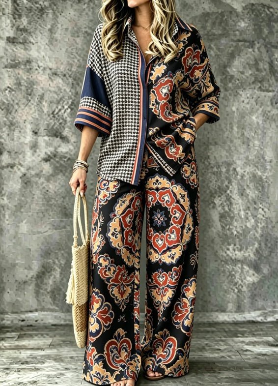Summer Womens Shirt Set With A Digital-print Collar - RALO COLLECTION STUDIO