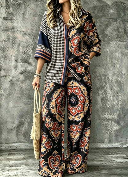 Summer Womens Shirt Set With A Digital-print Collar - RALO COLLECTION STUDIO