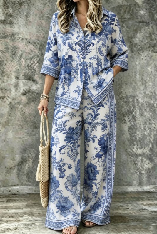 Summer Womens Shirt Set With A Digital-print Collar - RALO COLLECTION STUDIO