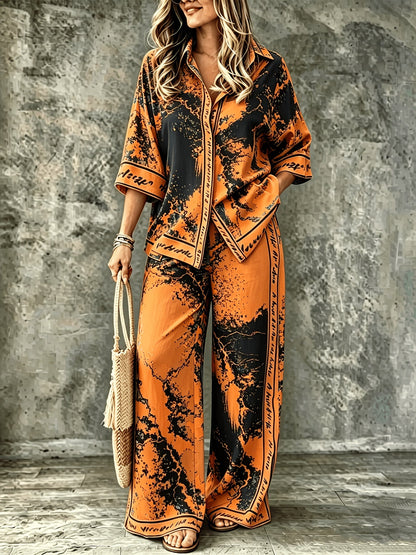 Summer Womens Shirt Set With A Digital-print Collar - RALO COLLECTION STUDIO