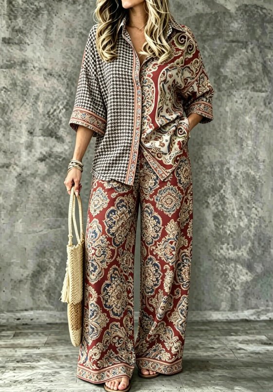 Summer Womens Shirt Set With A Digital-print Collar - RALO COLLECTION STUDIO
