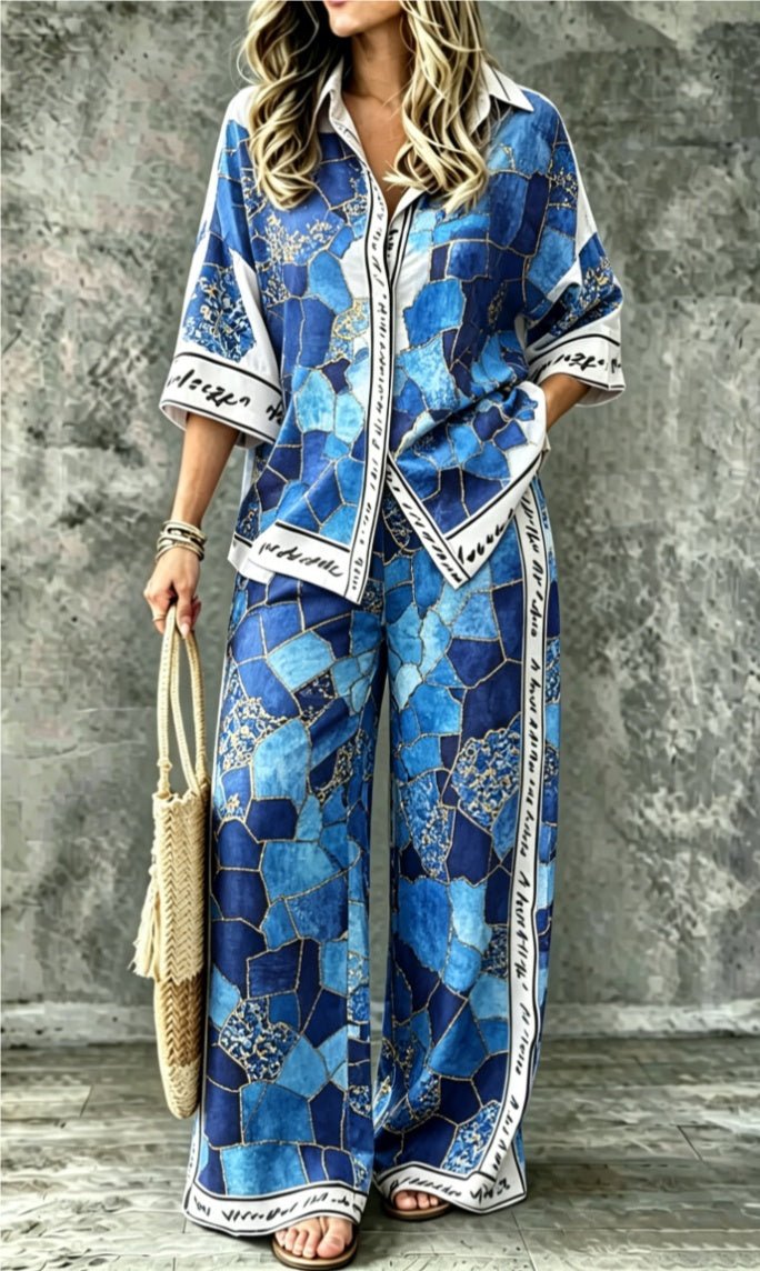 Summer Womens Shirt Set With A Digital-print Collar - RALO COLLECTION STUDIO