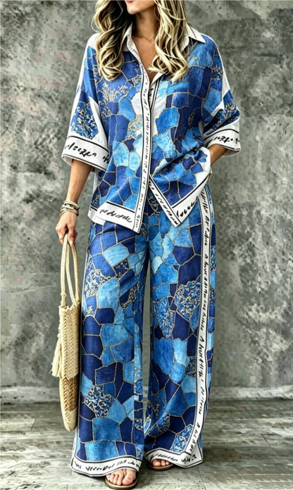 Summer Womens Shirt Set With A Digital-print Collar - RALO COLLECTION STUDIO