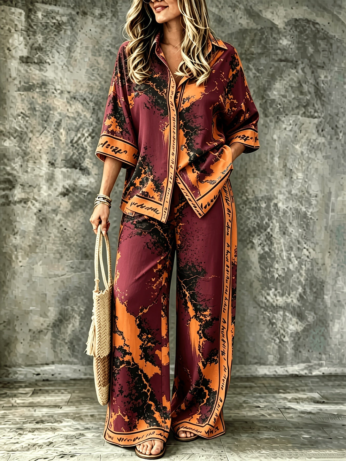 Summer Womens Shirt Set With A Digital-print Collar - RALO COLLECTION STUDIO