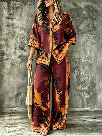 Summer Womens Shirt Set With A Digital-print Collar - RALO COLLECTION STUDIO