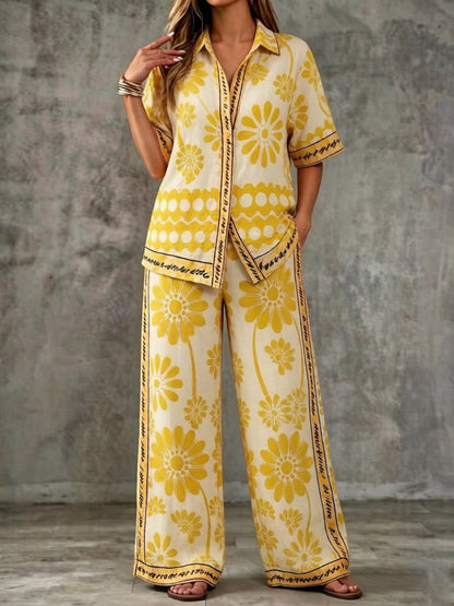 Summer Womens Shirt Set With A Digital-print Collar - RALO COLLECTION STUDIO