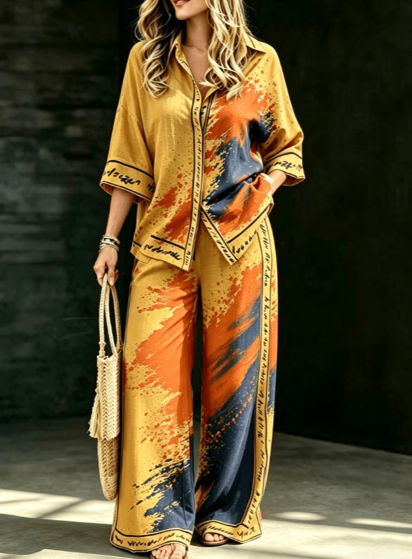 Summer Womens Shirt Set With A Digital-print Collar - RALO COLLECTION STUDIO