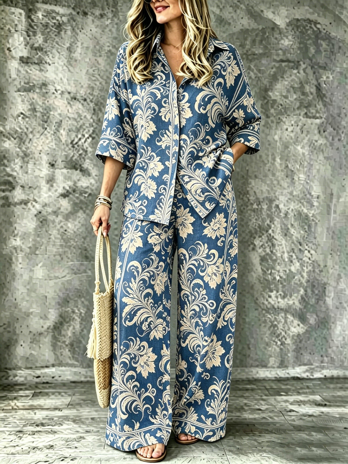 Summer Womens Shirt Set With A Digital-print Collar - RALO COLLECTION STUDIO