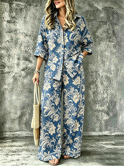 Summer Womens Shirt Set With A Digital-print Collar - RALO COLLECTION STUDIO