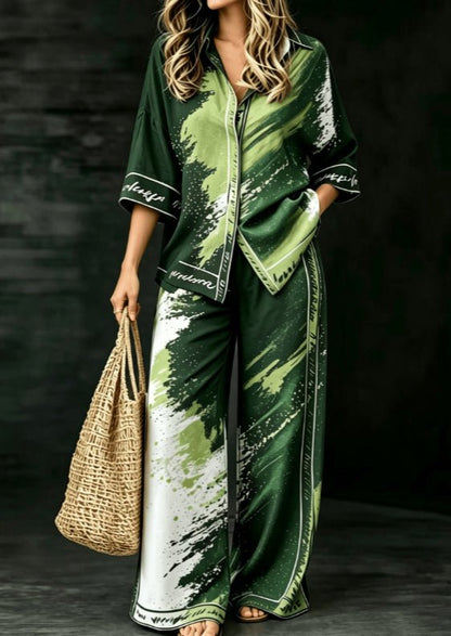 Summer Womens Shirt Set With A Digital-print Collar - RALO COLLECTION STUDIO