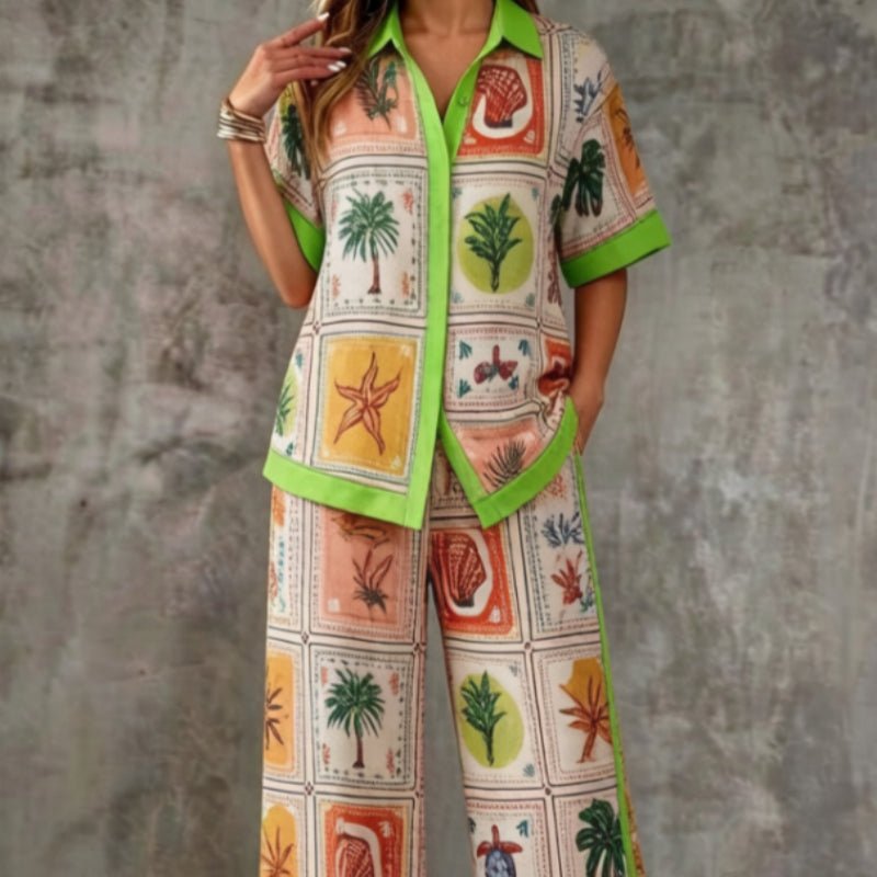 Summer Womens Shirt Set With A Digital-print Collar - RALO COLLECTION STUDIO
