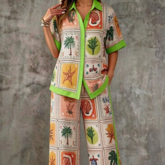 Summer Womens Shirt Set With A Digital-print Collar - RALO COLLECTION STUDIO