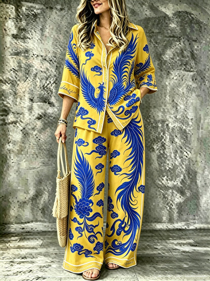Summer Womens Shirt Set With A Digital-print Collar - RALO COLLECTION STUDIO