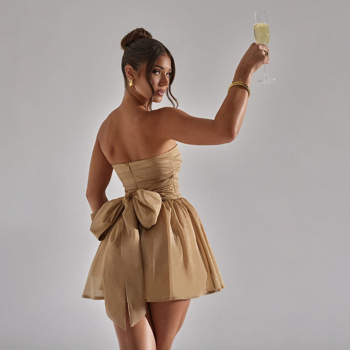RALO COLLECTION Women’s Lace Tube Top Dress – Elegant Back Bow Mesh Stitching Summer Mini Dress - RALO COLLECTION STUDIO