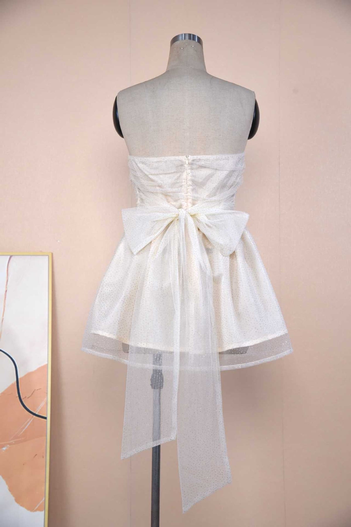 RALO COLLECTION Women’s Lace Tube Top Dress – Elegant Back Bow Mesh Stitching Summer Mini Dress - RALO COLLECTION STUDIO