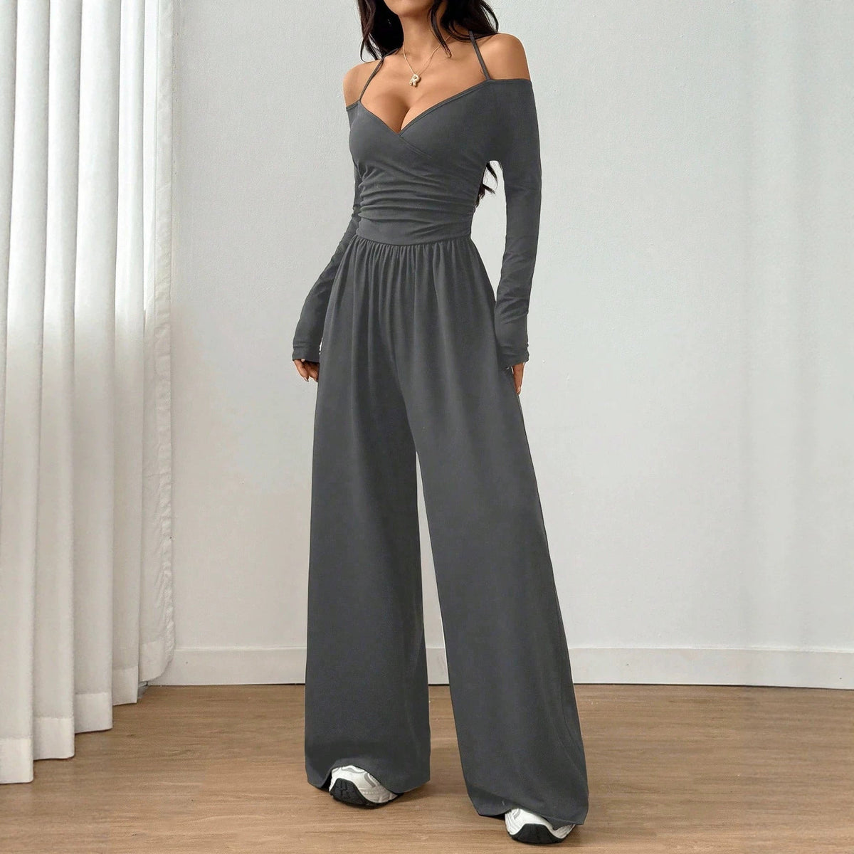 V-neck Halter Lace-up Long-sleeve Jumpsuit For Women - RALO COLLECTION STUDIO