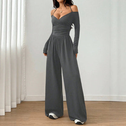V-neck Halter Lace-up Long-sleeve Jumpsuit For Women - RALO COLLECTION STUDIO