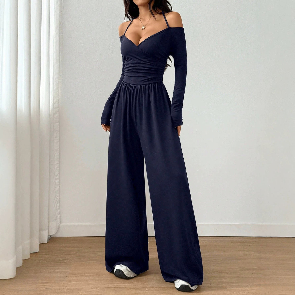 V-neck Halter Lace-up Long-sleeve Jumpsuit For Women - RALO COLLECTION STUDIO