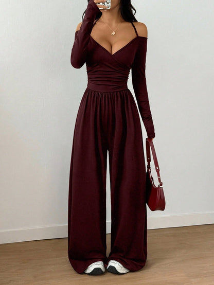V-neck Halter Lace-up Long-sleeve Jumpsuit For Women - RALO COLLECTION STUDIO