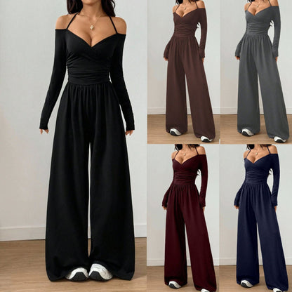 V-neck Halter Lace-up Long-sleeve Jumpsuit For Women - RALO COLLECTION STUDIO