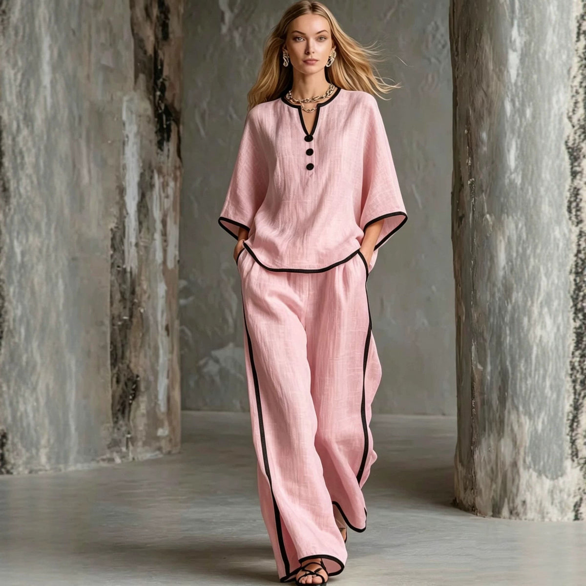 V-neck Loose Batwing-sleeve Top And Wide-leg Pants Set - RALO COLLECTION STUDIO