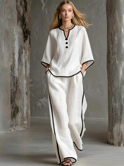V-neck Loose Batwing-sleeve Top And Wide-leg Pants Set - RALO COLLECTION STUDIO