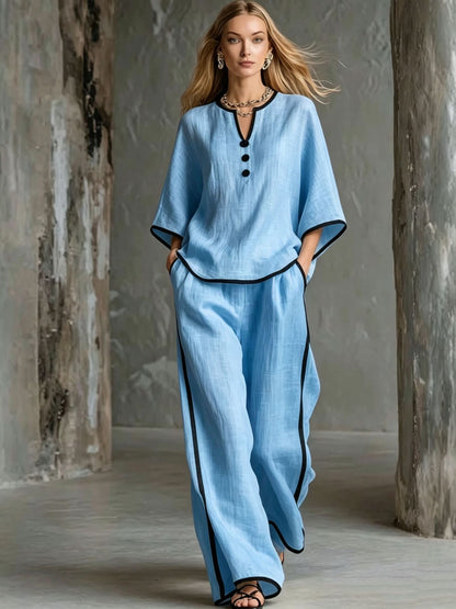V-neck Loose Batwing-sleeve Top And Wide-leg Pants Set - RALO COLLECTION STUDIO