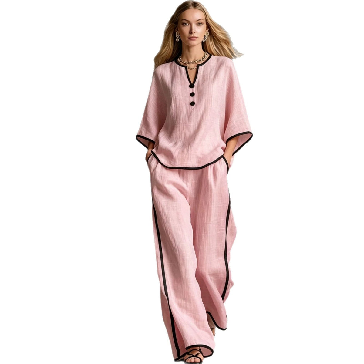 V-neck Loose Batwing-sleeve Top And Wide-leg Pants Set - RALO COLLECTION STUDIO