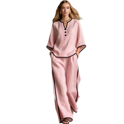 V-neck Loose Batwing-sleeve Top And Wide-leg Pants Set - RALO COLLECTION STUDIO