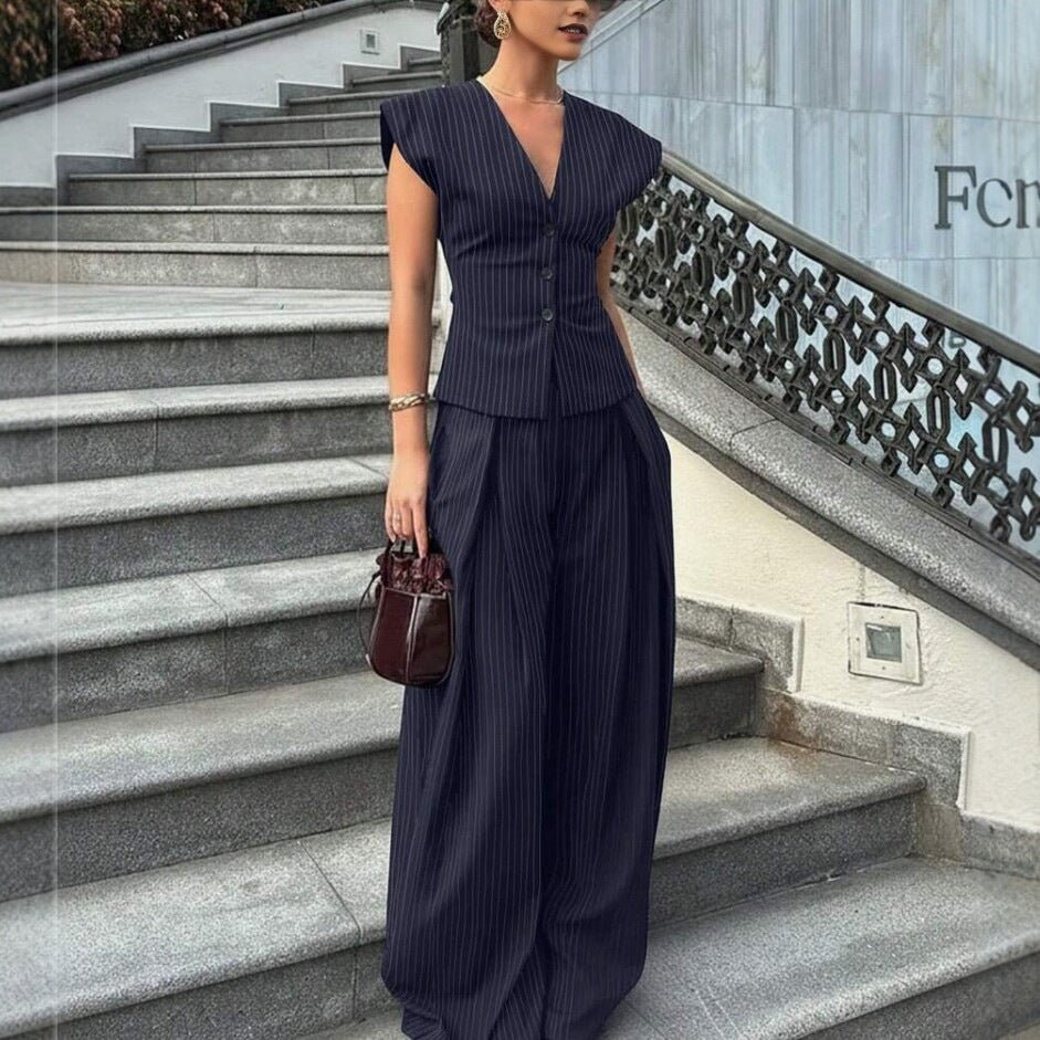 V-neck Sleeveless Wide-leg Pants Set - RALO COLLECTION STUDIO