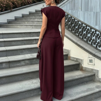 V-neck Sleeveless Wide-leg Pants Set - RALO COLLECTION STUDIO