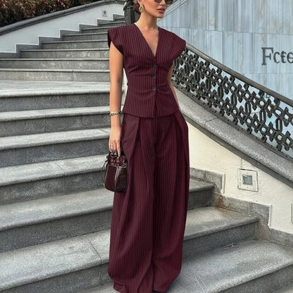 V-neck Sleeveless Wide-leg Pants Set - RALO COLLECTION STUDIO