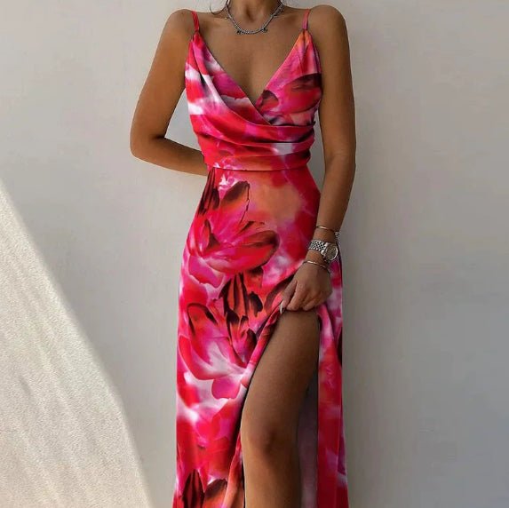 V-neck Slit Sling Dress Summer Fashion Sexy Slim Suspender Dresses For Women Clothing - RALO COLLECTION STUDIO