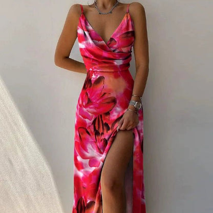 V-neck Slit Sling Dress Summer Fashion Sexy Slim Suspender Dresses For Women Clothing - RALO COLLECTION STUDIO