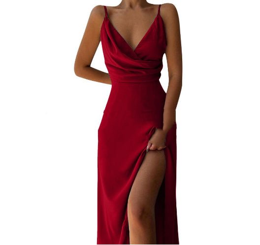V-neck Slit Sling Dress Summer Fashion Sexy Slim Suspender Dresses For Women Clothing - RALO COLLECTION STUDIO