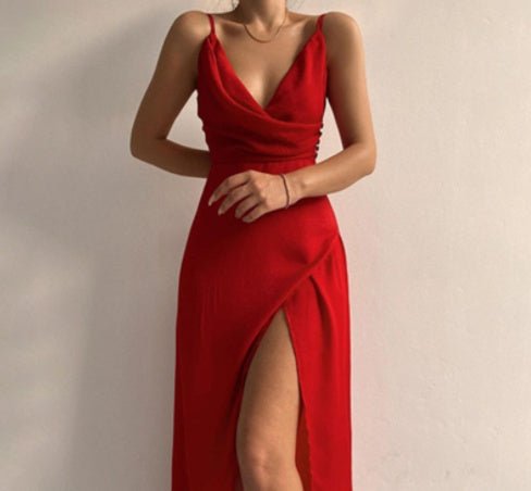 V-neck Slit Sling Dress Summer Fashion Sexy Slim Suspender Dresses For Women Clothing - RALO COLLECTION STUDIO