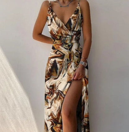 V-neck Slit Sling Dress Summer Fashion Sexy Slim Suspender Dresses For Women Clothing - RALO COLLECTION STUDIO