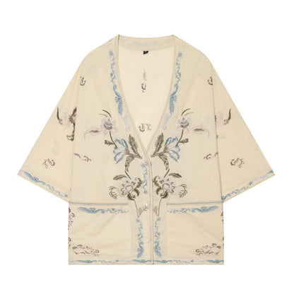 Versatile Casual Top And Drawstring-waist Embroidered Shorts Set - RALO COLLECTION STUDIO